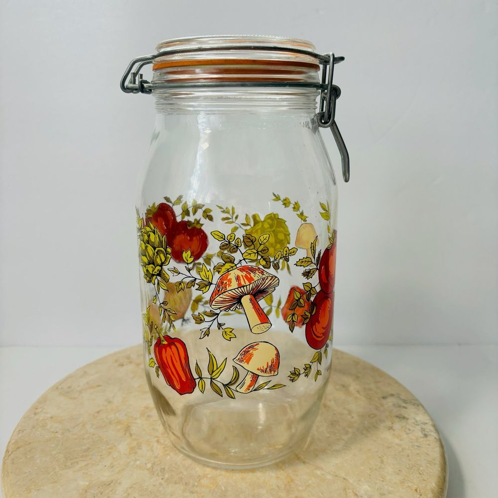 Vintage Arc France‎ Spice of Life Canning Jar 2 Liter Mushroom Artichoke VTG